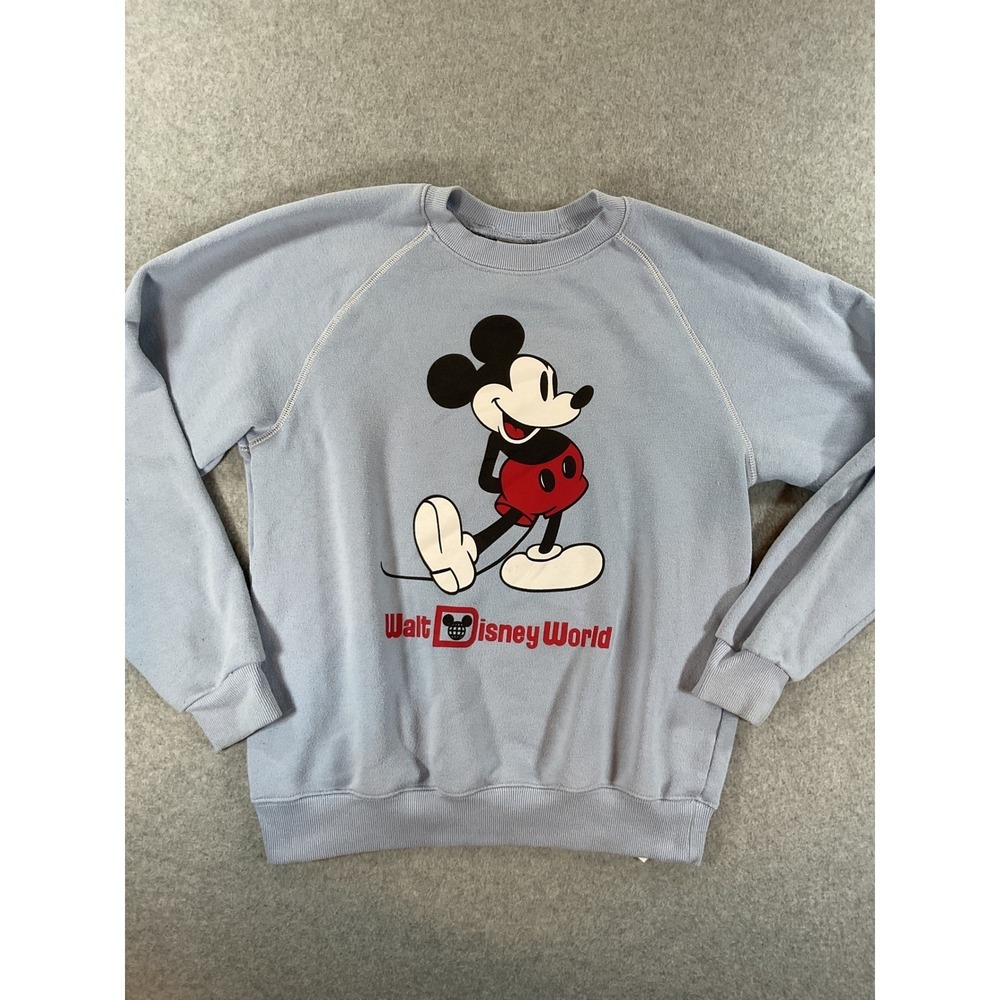 Disney Walt Disney World Mickey Mouse Sweatshirt Lt Blue Raglan Pullover S #795